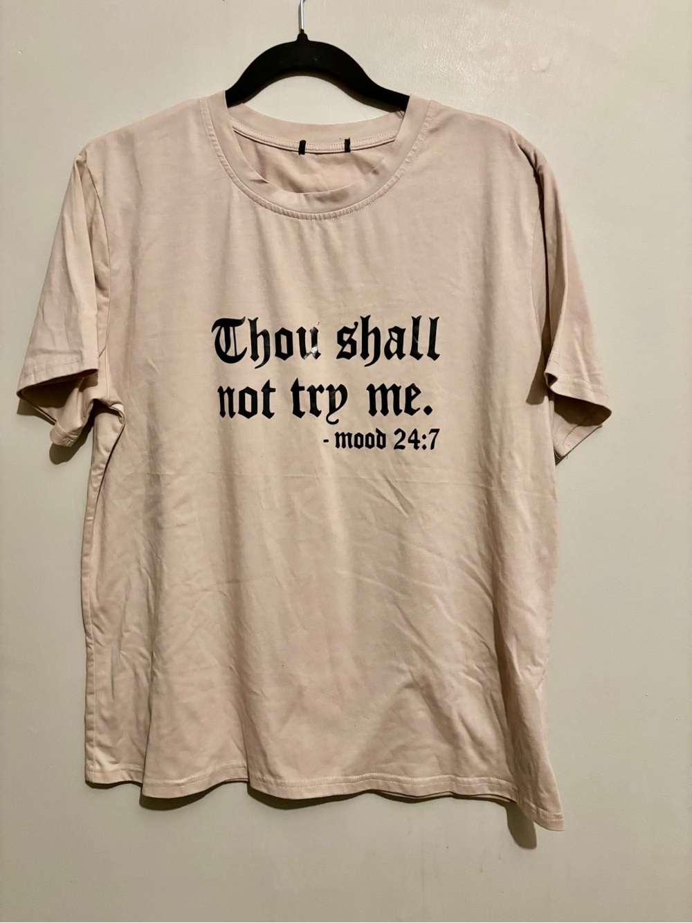 Mood 24:7 "Thou Shall Not Try Me" Beige Graphic Men's Tee